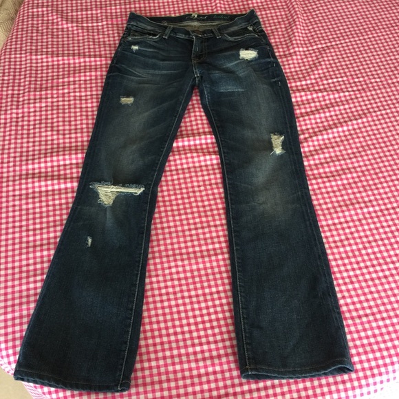 7 For All Mankind Distressed Bootcut Jeans - Picture 2 of 8